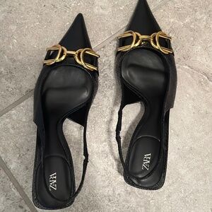 Zara Chain Link Croc Sling Back Kitten heels